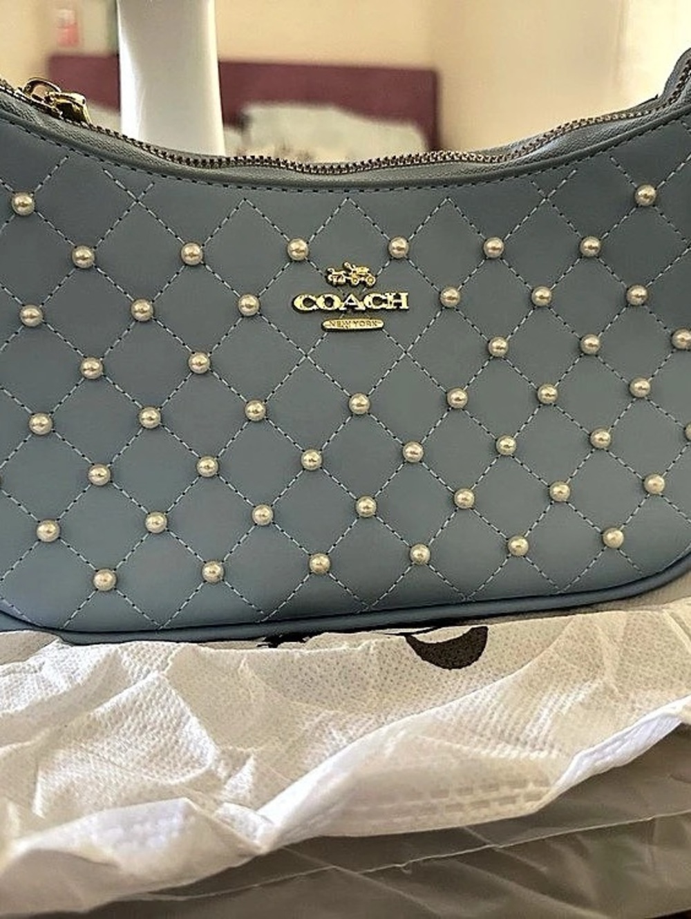 Coach Studded Quilted Shoulder Bag in Blue